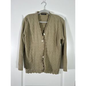 Gold Waves Cardigan Sweater Scallop Hem Women’s Sz M